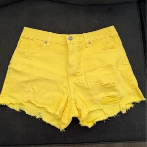Aerie Yellow Distressed Jean Shorts